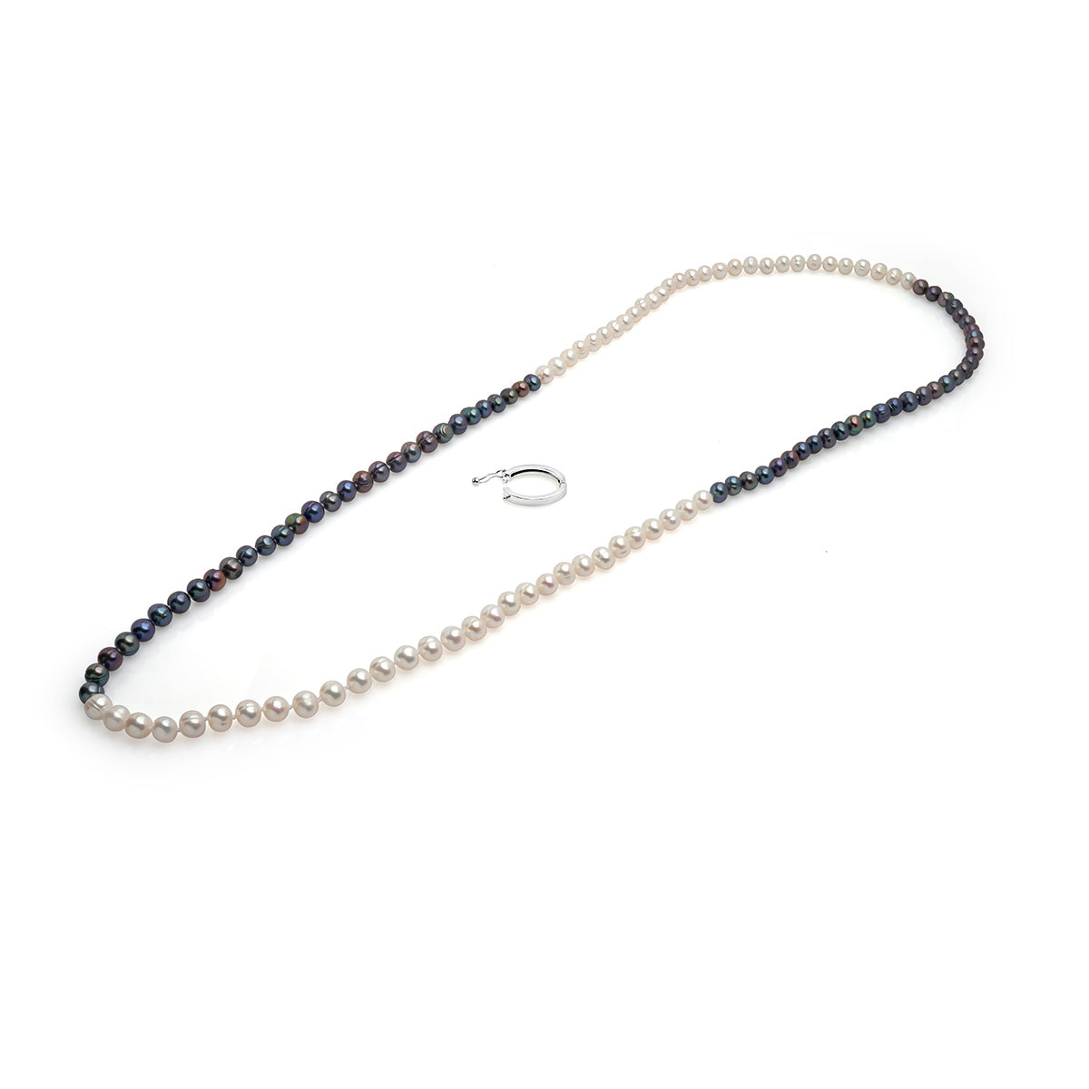 Șirag perle de cultură albe și culoare închisă 7-8mm, lungime 90cm