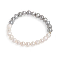 Brățară cu perle de cultură albe și culoare gri 7-8mm. Elastic
