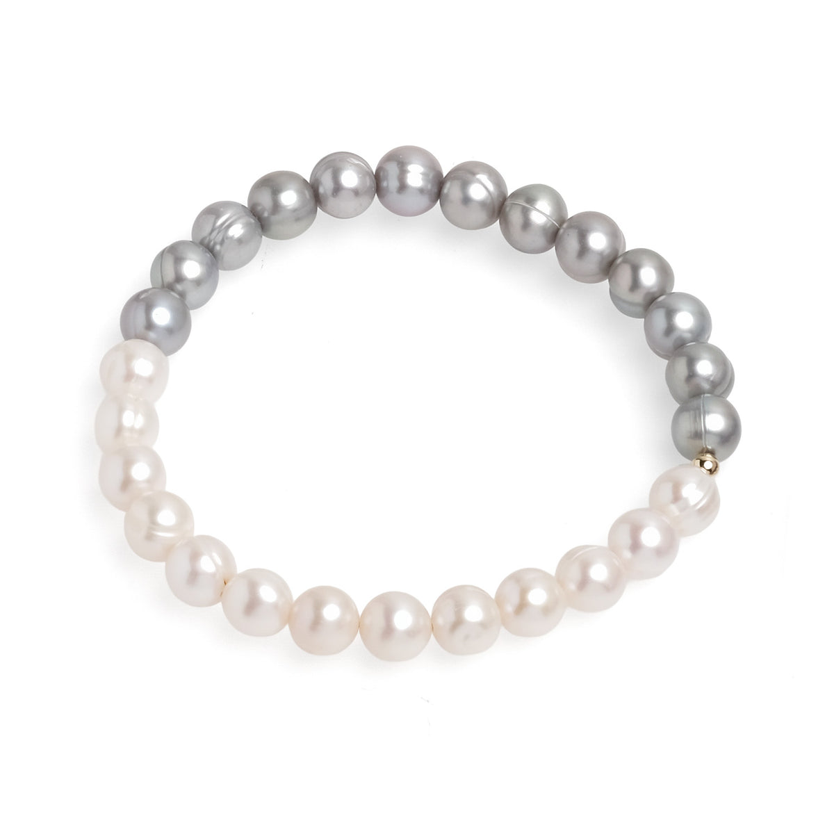Brățară cu perle de cultură albe și culoare gri 7-8mm. Elastic