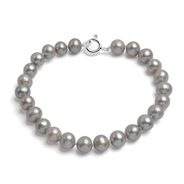 Brățară cu perle gri 7-8mm, închizătoare de argint cu rodiu, 19cm