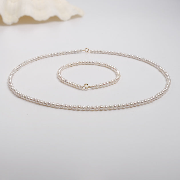Colier cu perle de cultură albe, 3.5mm, închizătoare aur 18K, lungime 40cm
