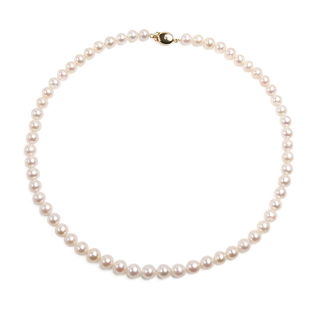 Colier cu perle albe 6.5-7.5mm, închizătoare aur 14K cu 1 diamant