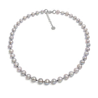 Colier perle de cultură gri 8-9mm și globuri facetate, lungime 41+5cm