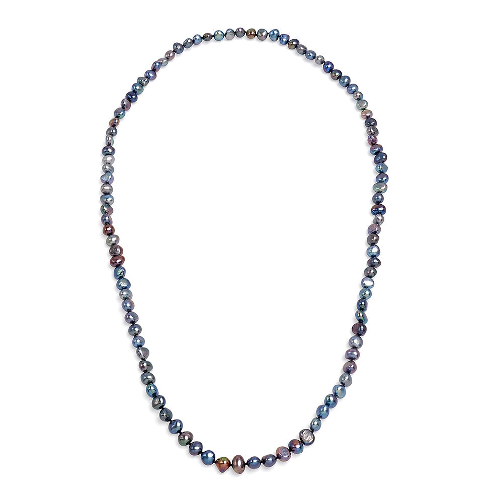 Colier pe 1 rând cu perle asimetric culoare negre 7-8mm, fără închizătoare, lungime 70 cm