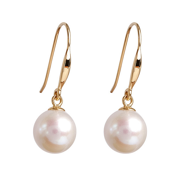 Cercei aur galben 18K, perle albe 8mm
