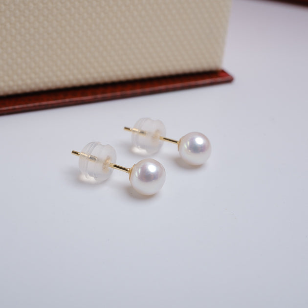 Cercei din aur 18K cu perle albe 5-5.5mm