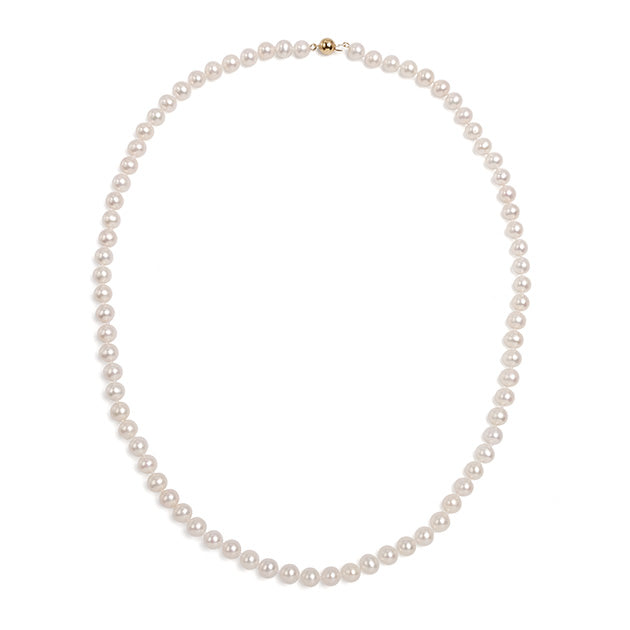 Colier cu perle albe 6-6.5mm și închizătoare din aur 14K 6mm, 50cm