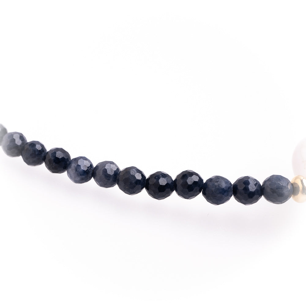 Colier perlă barocă și safir de 3.5-4mm, lungime 43cm