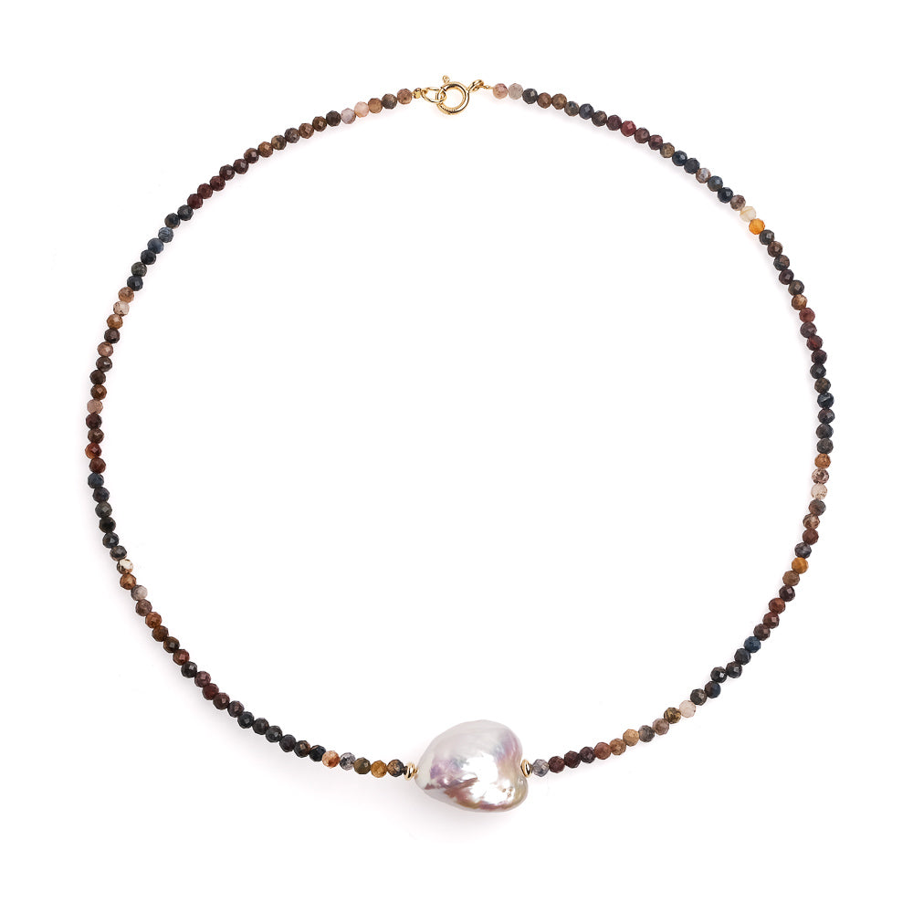 Colier cu perlă barocă și petersite de 3-3.5mm, lungime 43cm