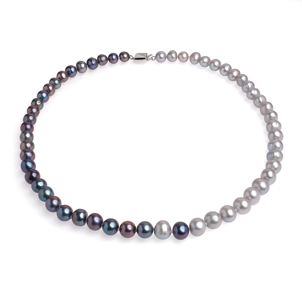 Colier cu perle gri-negre, 7.5-8mm, 43cm