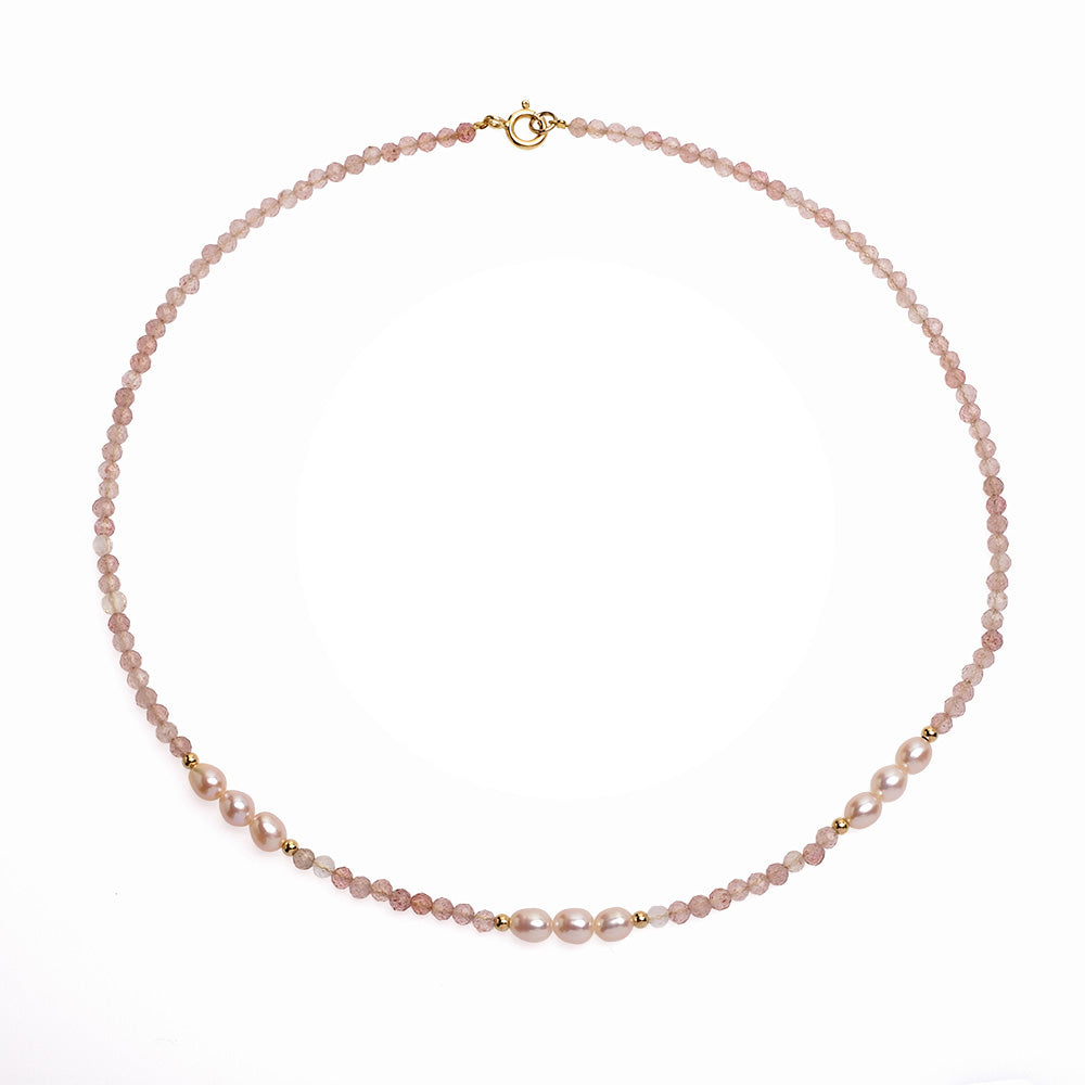 Colier cu perle de cultură roz 4.5-5mm și cuarț, lungime de 41 cm