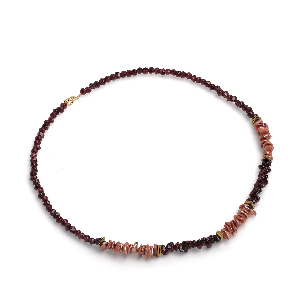 Colier Elegant cu Perle Keshi Roz și Granat Natural, lungime 41 cm