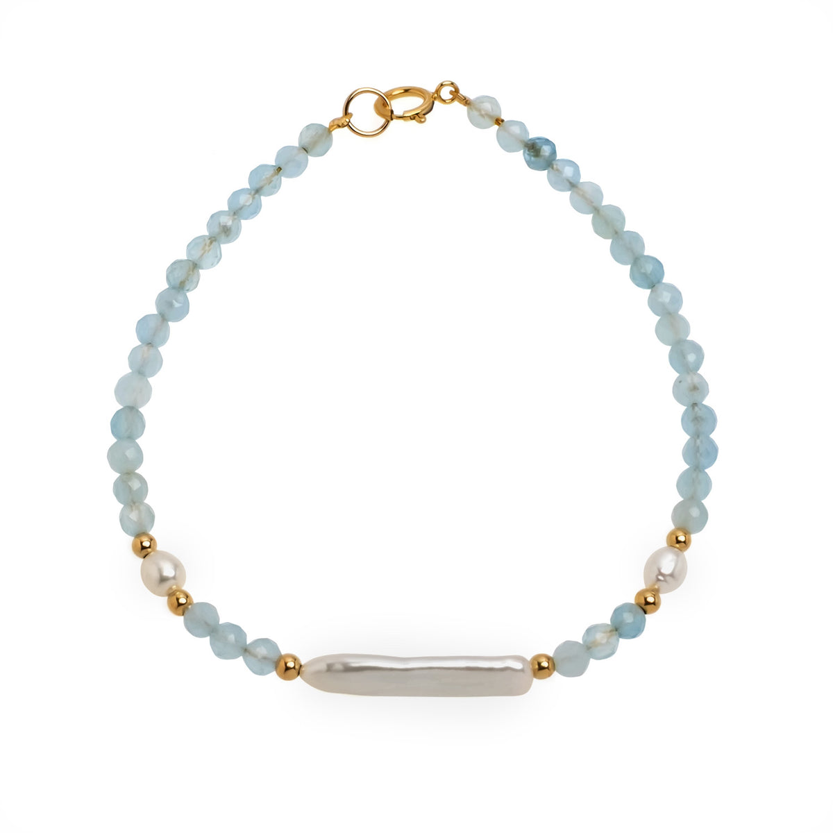Brațară perlâ de cultură 4 mm și acvamarin 3.5 mm, lungime 19cm