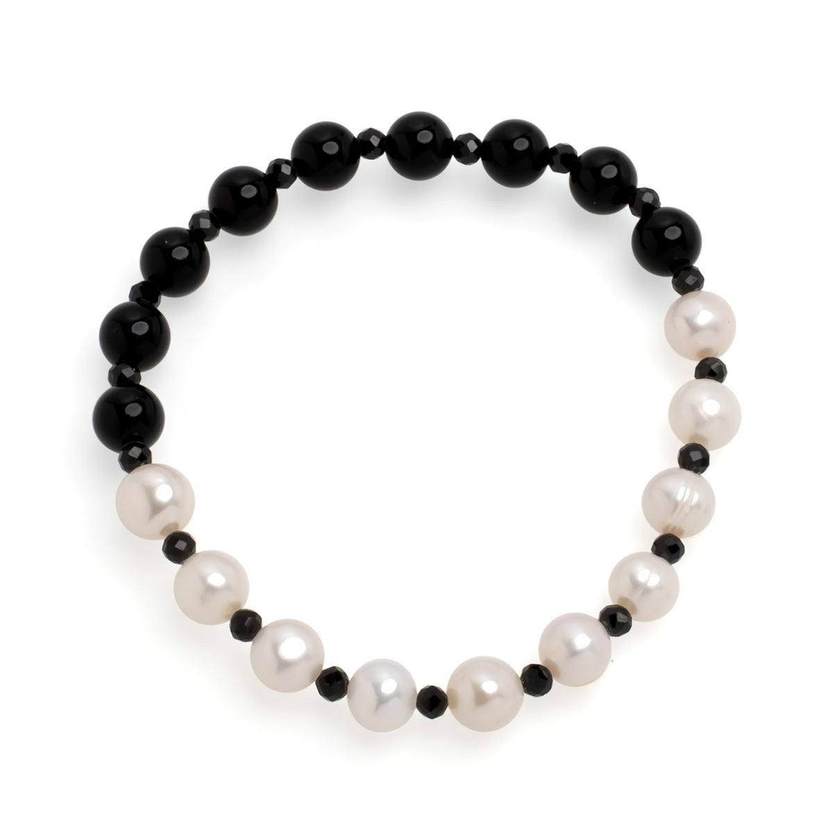 Brăţară perle de cultură  7-7,5mm, onix 7mm, lungime 18 cm