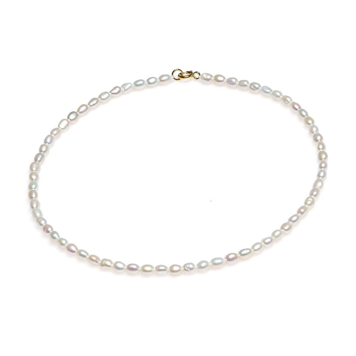 Colier perle de cultură albe bob de orez aprox 4-4,5mm, închizătoare argint rodiat, lungime 38cm