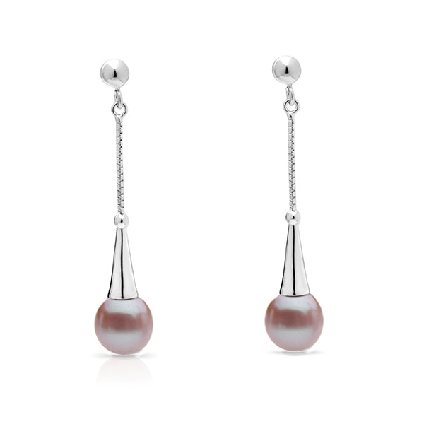 Cercei argintii perle de cultură mov pal 7-8mm