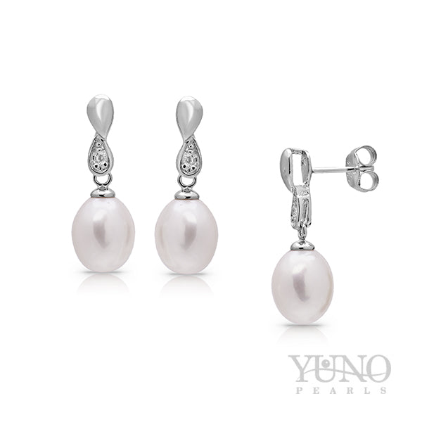 Cercei din argint 925, perle albe, 7-8mm