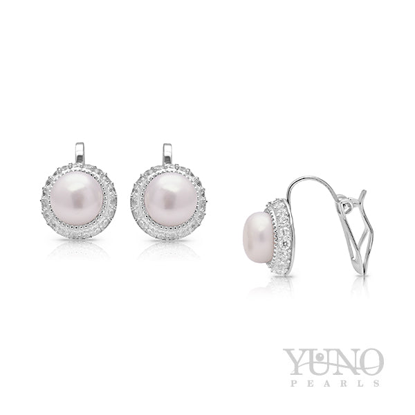 Cercei din argint 925, perle albe, 7-8mm