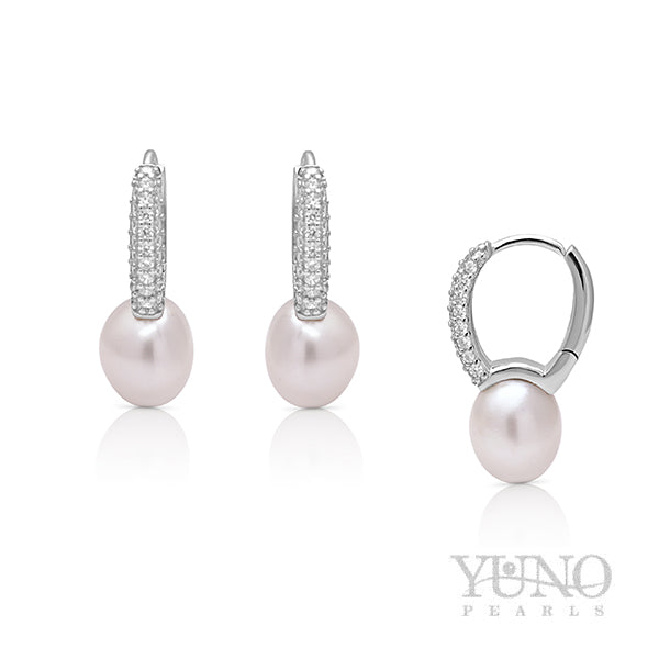 Cercei din argint 925, perle albe, 8-9mm