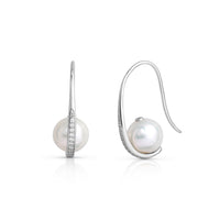 Cercei din argint, perle culoare închisâ  de cultură 7.5-8mm. Zirconiu