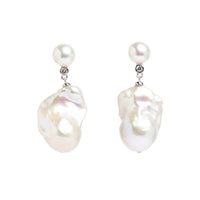 Cercei argint perle de cultură albe 7.5–8 mm și perle baroc 12-14 mm