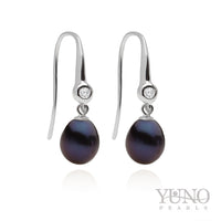 Cercei argintii perle culoare închisâ 7-8mm și zirconii