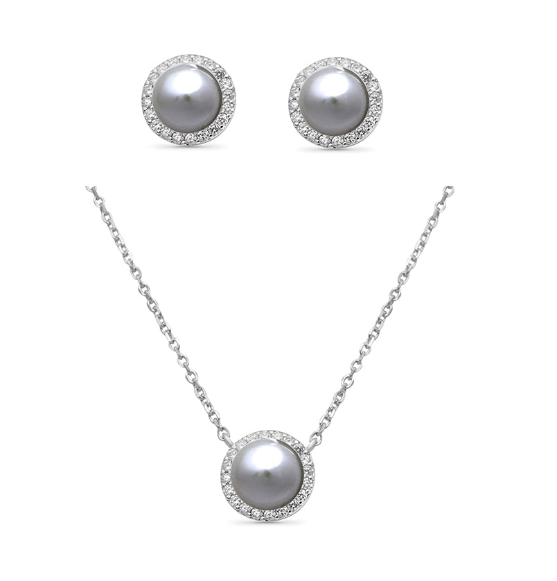 Set pandantiv și cercei din argint 925 cu perle de culrura gri 5-6 mm și 6-7mm
