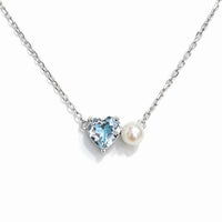 Colier din argint, perlă albă de 4 mm, topaz albastru