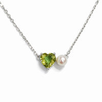 Colier din argint, perlă albă de 4 mm, peridot