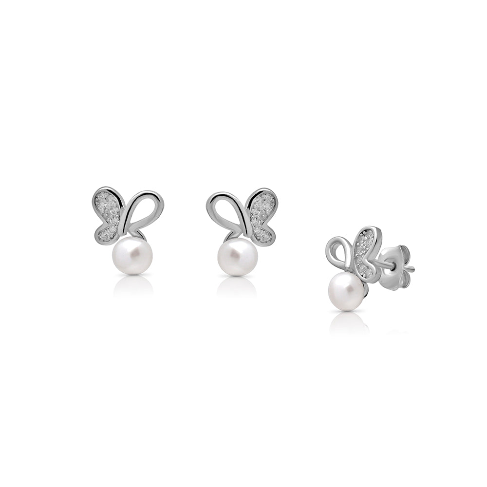 Cercei argintii perle de cultură albe 3,5-4 mm