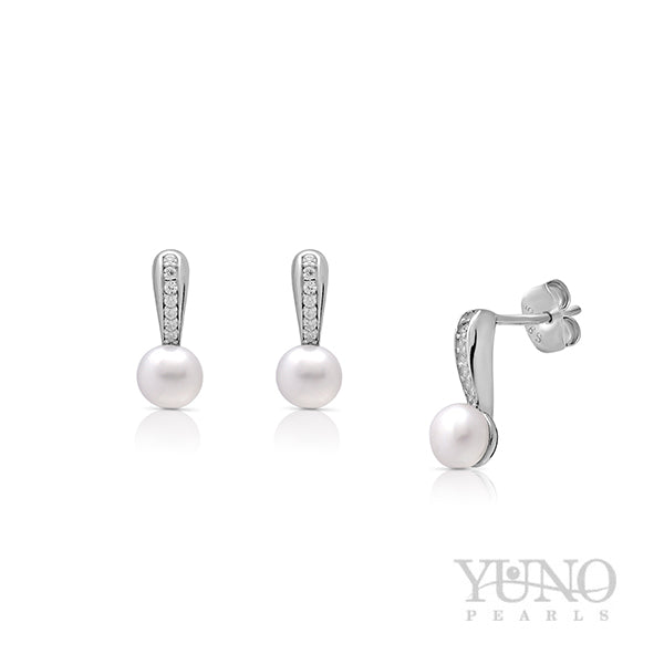 Cercei argint cu perle albe 4-5mm