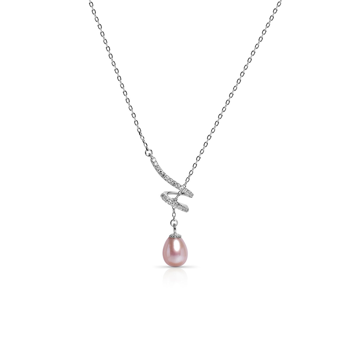 Lănţişor cu pandativ perlă de cultură violet sferă 5,5-7mm, zirconiu