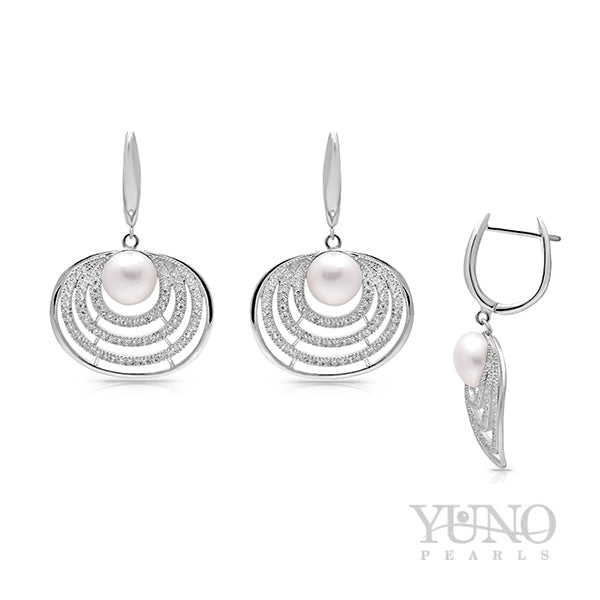 Cercei din argint 925, perle albe, 9-10mm
