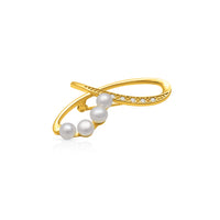 Broşă din argint palcat cu aur galben 18K, perle de cultură albe, 4-5mm, zirconii