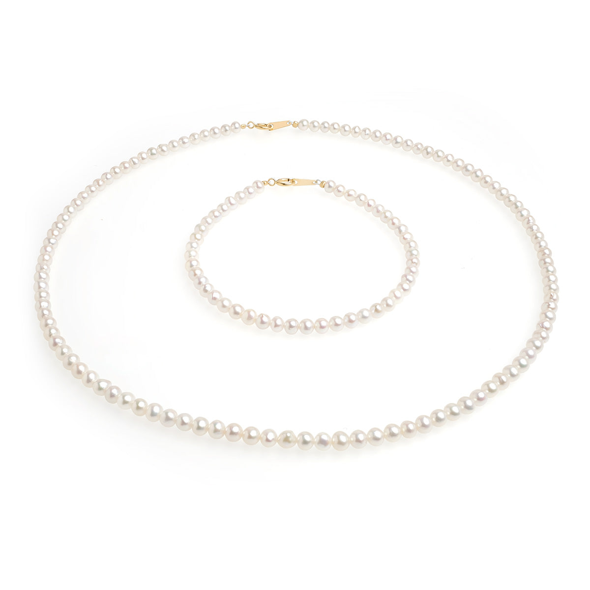 Șirag perle de cultură alben 3.5-4mm, închizătoare aur galben 18K, lungime 42cm