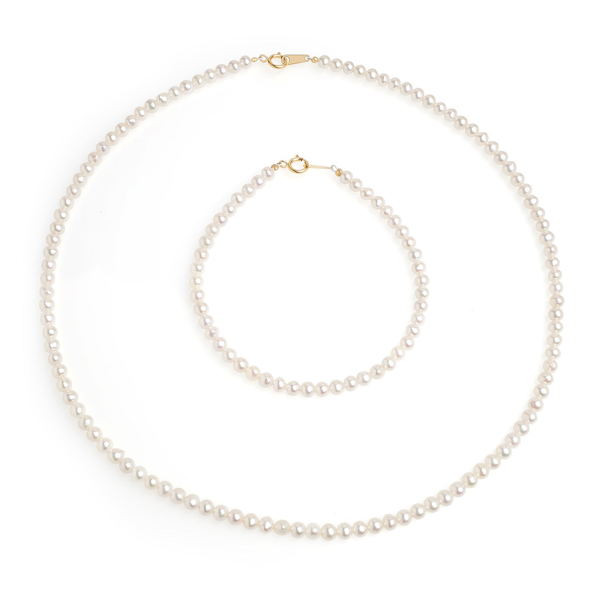 Șirag perle de cultură alben 3.5-4mm, închizătoare aur galben 18K, lungime 42cm