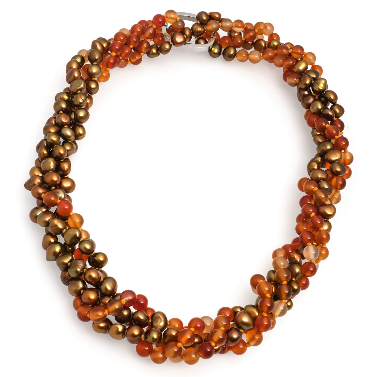 Set de două coliere cu perle de cultură maro sfere aprox 6-7mm, agat, 110cm