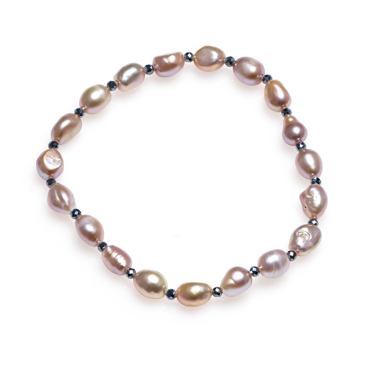 Brățară cu perle mov de 6-7 mm, hematit, elastic, lungime 18 cm