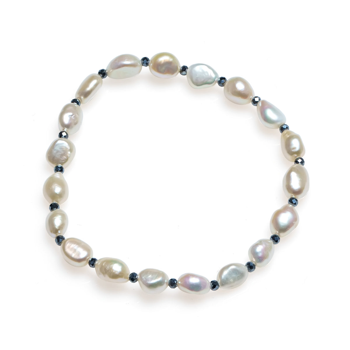 Brățară cu perle albe de 6-7 mm, hematit, elastic, lungime 18 cm