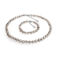 Set șirag și brățară cu perle de cultură gri asimetric aprox. 8-9mm, închizătoare oțel, lungime  43 cm/19cm