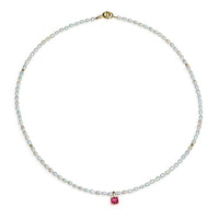 Colier perle de cultură albe bob de orez 3 mm, argint placat cu aur galben, dcristal, lungime 40+3cm