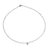 Colier perle de cultură albe bob de orez 3 mm, argint placat cu aur galben, zirconiu roz, lungime 40+3cm