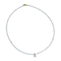 Colier perle de cultură albe bob de orez 3 mm, argint placat cu aur galben, zirconiu alb, lungime 40+3cm