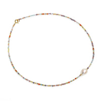 Colier cu o perlă de cultură albă  2mm și margele spinel colorat