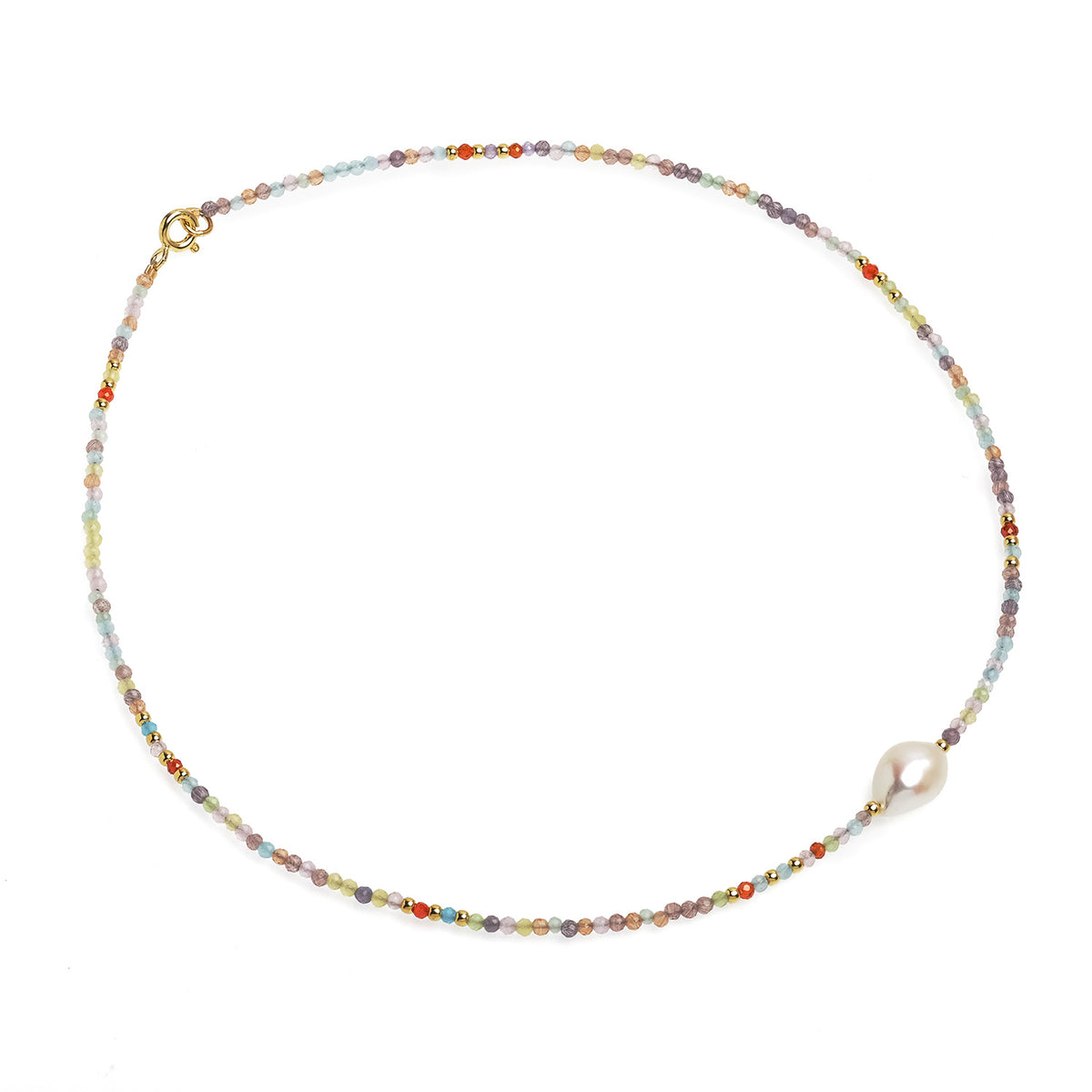 Colier cu o perlă de cultură albă  2mm și margele spinel colorat