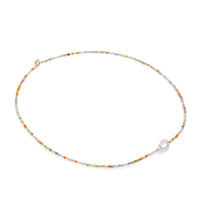 Colier cu o perlă albă, spinel colorat, argint placat cu aur galben, 41 cm