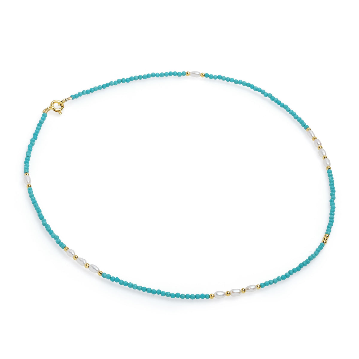 Șirag perle de cultură albe 2.5 mm, turcoaz 2mm, lungime 41cm