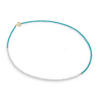 Colier perle de cultură albe bob de orez aprox 2.5mm, turcoazt, argint placat cu aur galben, 40 cm