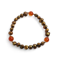 Brăţară perle de cultură negru-auriu asimetric aprox. 7-8mm, 3 agate
