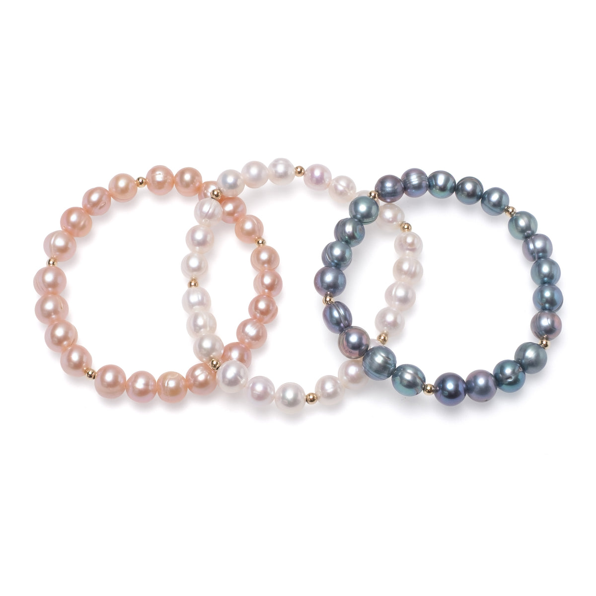 Brăţară perle de cultură albe sfere 8-9mm, elastic, lungime 19 cm